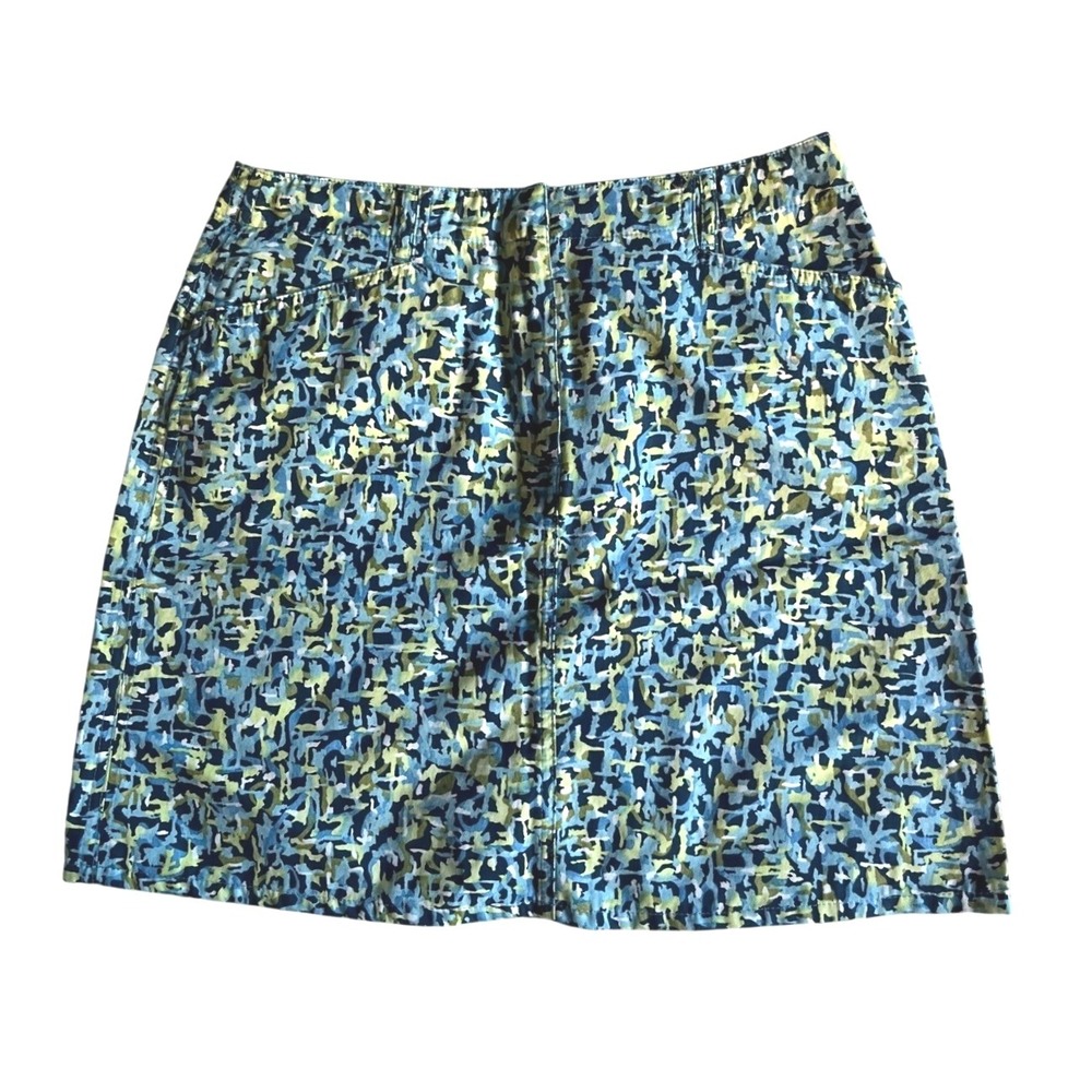 Talbots Petites‎ OpArt Abstract Print Cotton Skirt A-Line Casual Blue Yellow 8